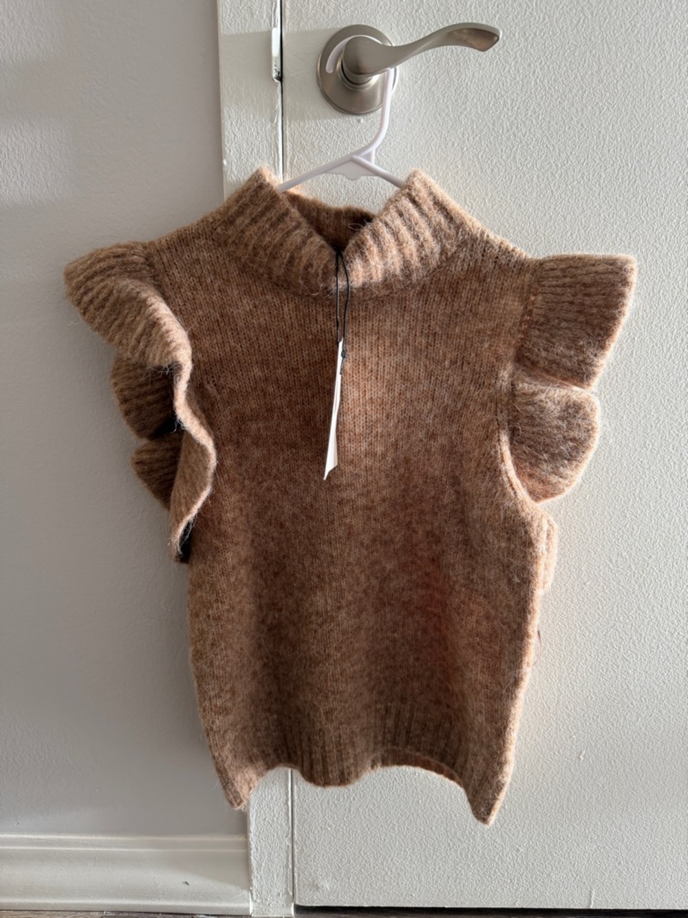 Zara Brown Ruffle Sleeve Mock Neck Sweater Vest